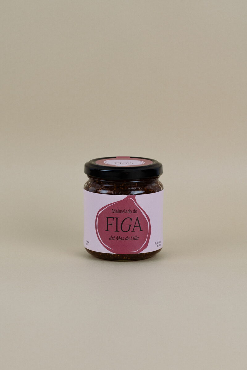 Pot de melmelada de figa del Mas de l'Illa amb etiqueta rosa